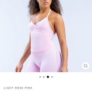 Light Rose Pink Dfyne Impact leggings and Impact strappy Longline Tank Top